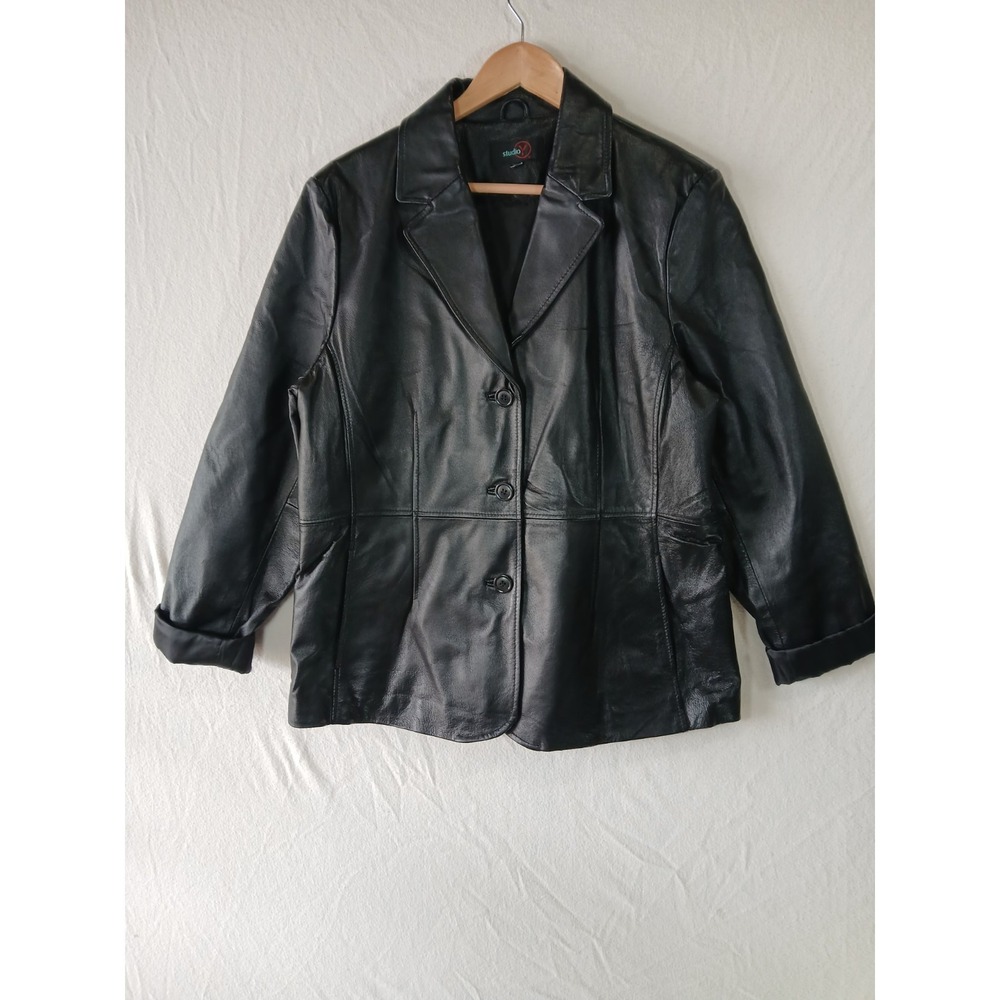 Studio Y Black Leather Blazer Womens grunge Large